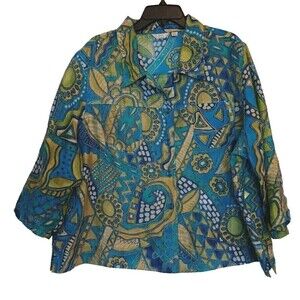 Erin by Erin London Size 2X Multicolor Partially Sheer Button up Top